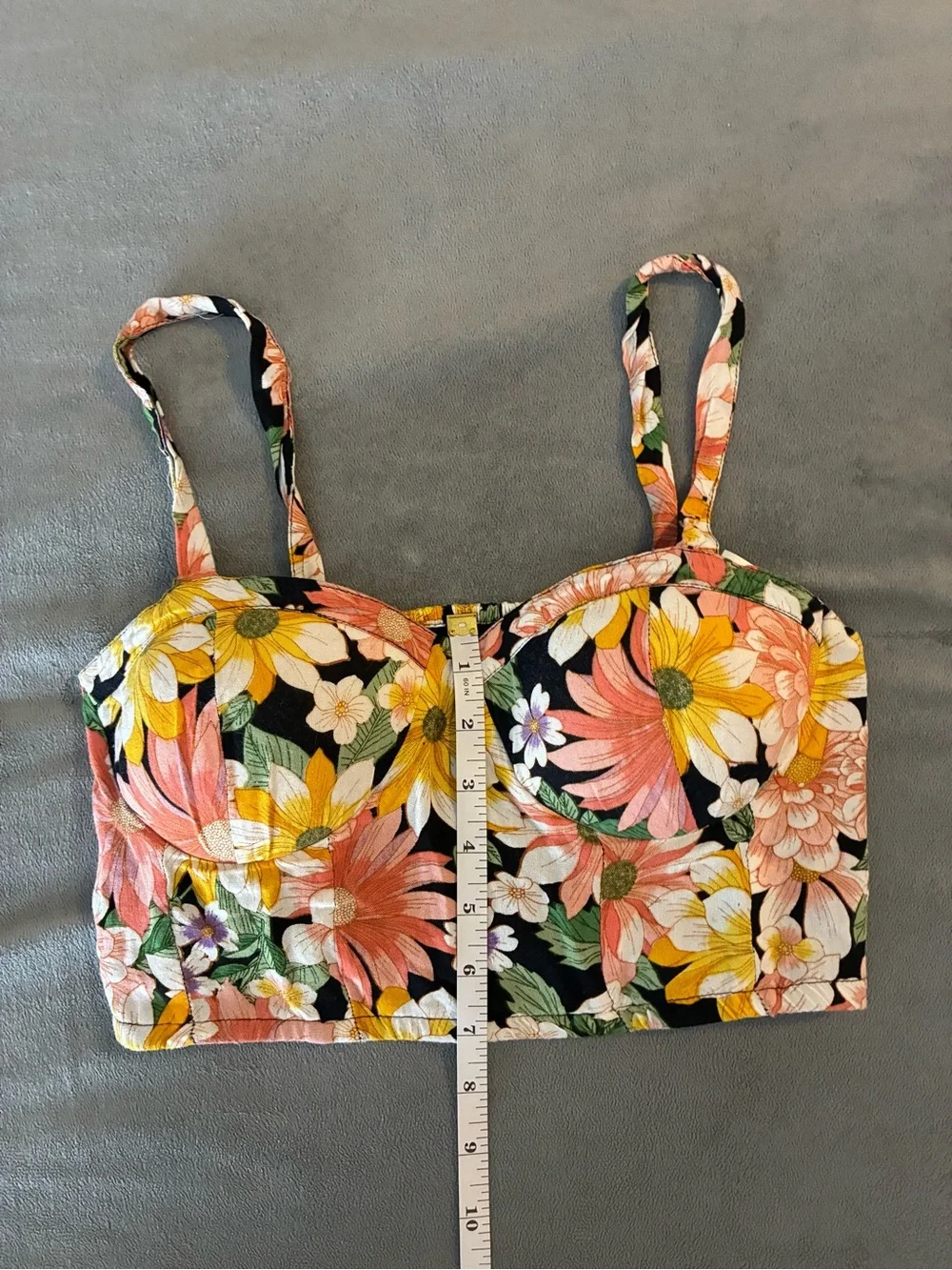 Floral Print Padded Crop Tank Top - Pink, Yellow & White - Picture 9 of 9